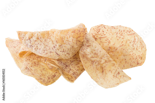 fried Taro slices Dip into the caramel isolated on white background