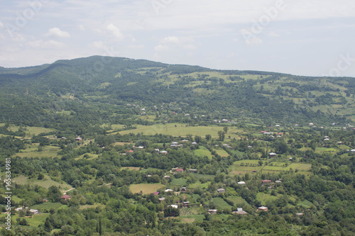 Georgian villages and buildings and green cultivated fieldsin Georgia © Khatuna