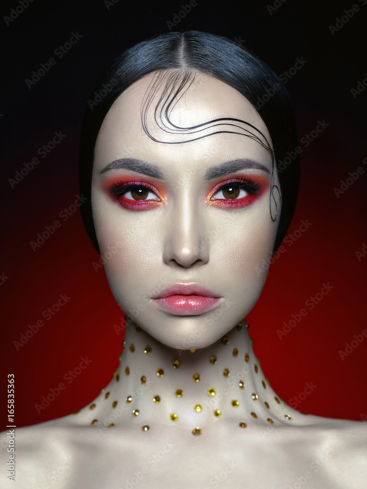 Woman with bright red makeup Woman with bright red makeup