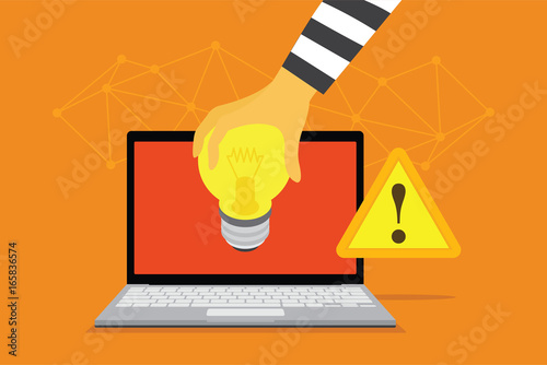 plagiarism and stealing the idea with bulb and hand illustration