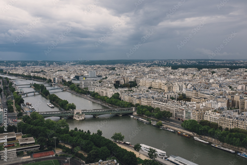 View of Paris from the Eiffel Tower during storm View of Paris from the Eiffel Tower during storm