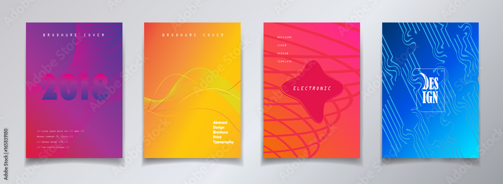 Brochure cover template set. Vector Magazine cover layout. Minimalist style. Modern graphic design, halftone gradient, dynamic shapes background.