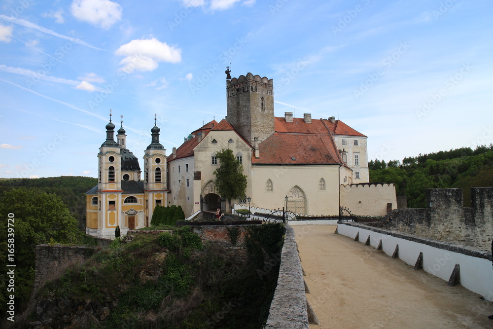 Access road to Vranov nad Dyjí Chateau, Czech republic (View from the west) Access road to Vranov nad Dyjí Chateau, Czech republic (View from the west)