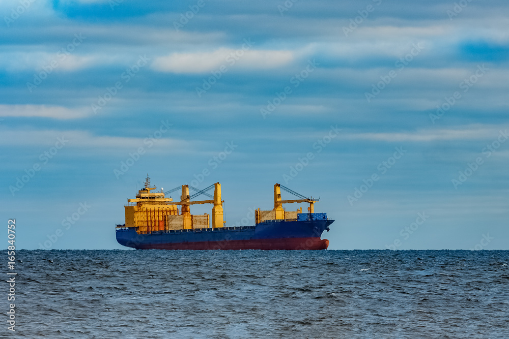 Blue cargo ship