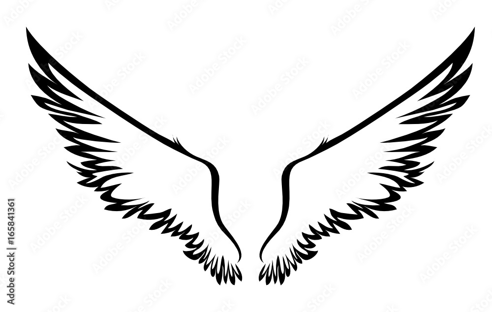 Fototapeta premium Wings. Vector illustration on white background. Black and white style. Linocut.