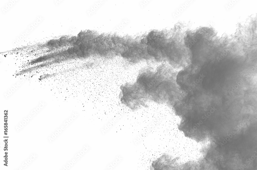 Abstract freeze motion of black dust explosion on white background. Stopping the movement of dark powder on white background. Explosive powder black on white background. Abstract freeze motion of black dust explosion on white background. Stopping the movement of dark powder on white background. Explosive powder black on white background.
