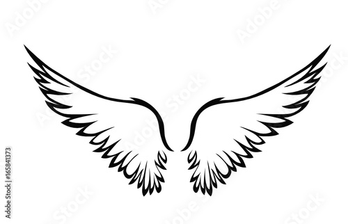 Wings. Vector illustration on white background. Black and white style. Linocut. © gala2205