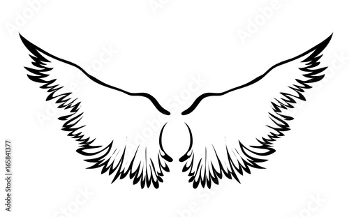 Wings. Vector illustration on white background. Black and white style. Linocut. © gala2205