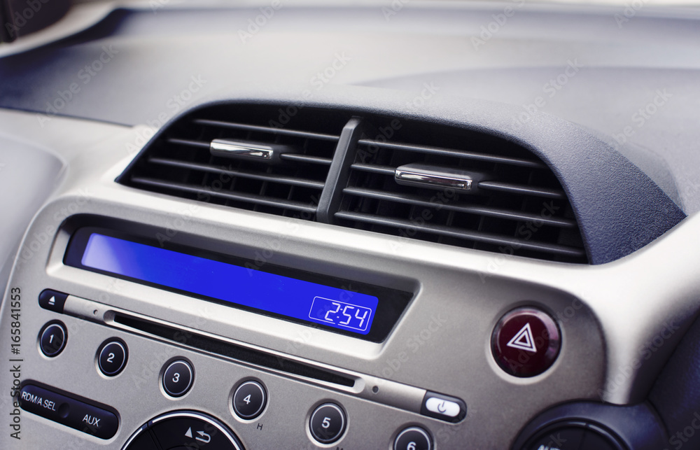 Fototapeta premium Car air conditioner in the front interior passenger for adjust airflow, selective focus, Automotive part concept.