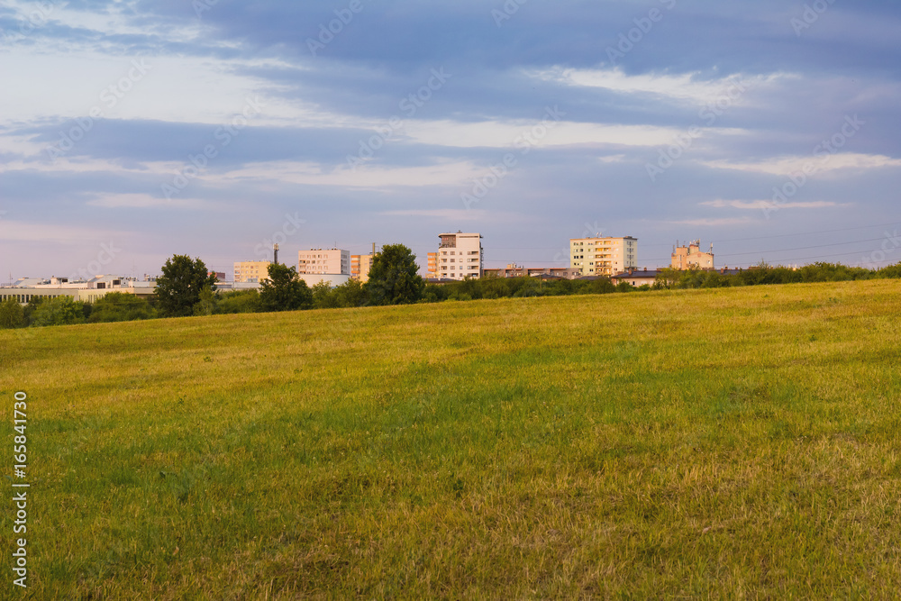 block of flats and grass field, urbanization and city expanding concept block of flats and grass field, urbanization and city expanding concept