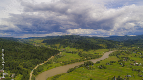 aerial view agriculture field summer day. Summer day landscape.