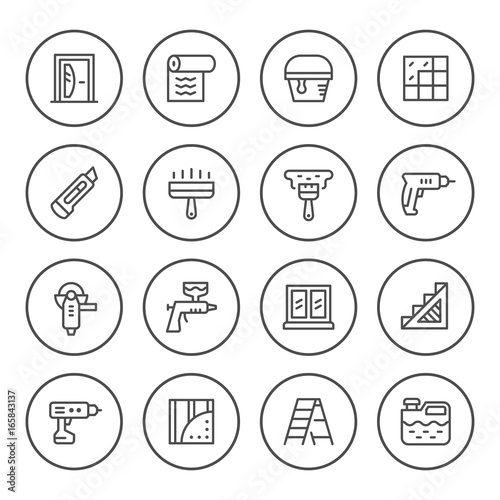 Set round line icons of repair