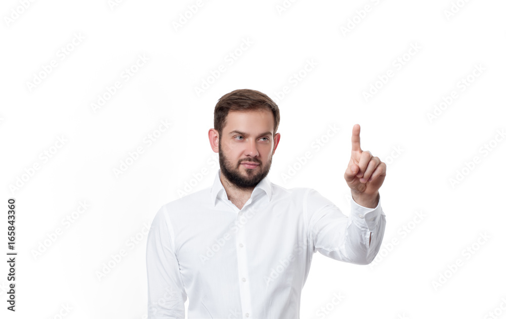 Business man pushing on button