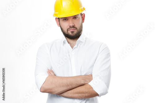 Wallpaper Mural Contractor in yellow helmet on white background Torontodigital.ca