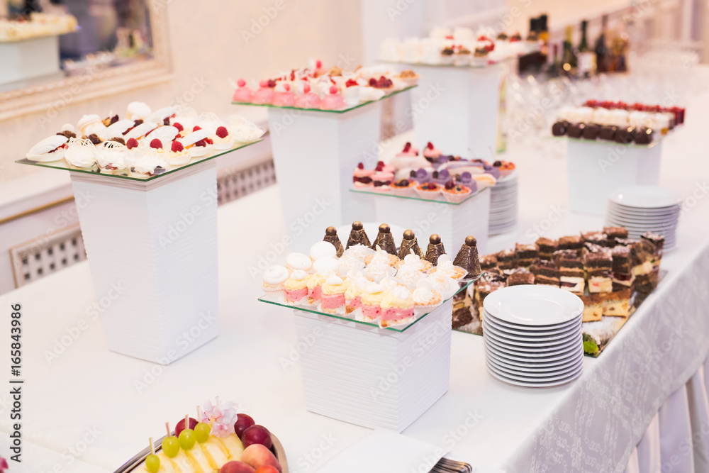 Delicious wedding reception candy bar dessert table