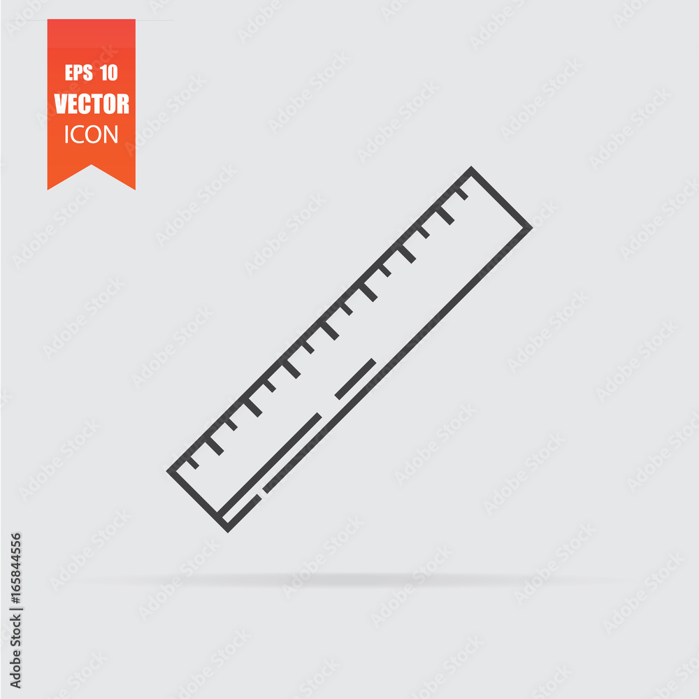 Ruler icon in flat style isolated on grey background.