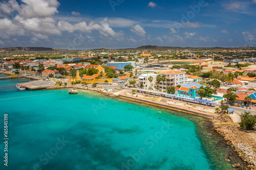 Arriving at Bonaire, capture from Ship at the Capital of Bonaire, Kralendijk in this beautiful island of the Ccaribbean Netherlands, with its paradisiac beaches and water.