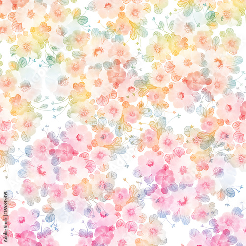 Summer wild flowers pattern. Warm yellow and pink background.