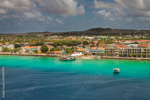 Arriving at Bonaire, capture from Ship at the Capital of Bonaire, Kralendijk in this beautiful island of the Ccaribbean Netherlands, with its paradisiac beaches and water. photo