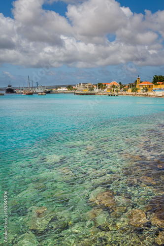 Fototapeta Naklejka Na Ścianę i Meble -  Arriving at Bonaire, capture from Ship at the Capital of Bonaire, Kralendijk in this beautiful island of the Ccaribbean Netherlands, with its paradisiac beaches and water.