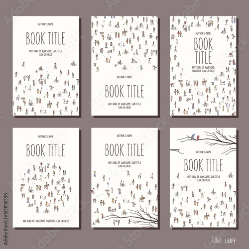 Tiny people - set of six hand drawn book cover templates 
