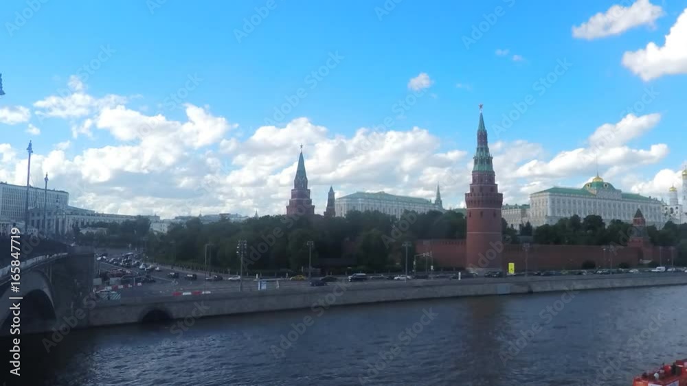 View of Moscow Kremlin from the river on summer day timelapse View of Moscow Kremlin from the river on summer day timelapse