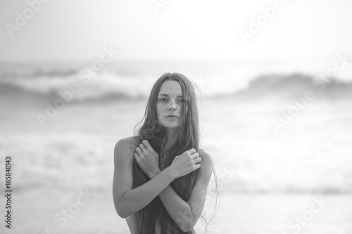 Topless lady at the beach portrait