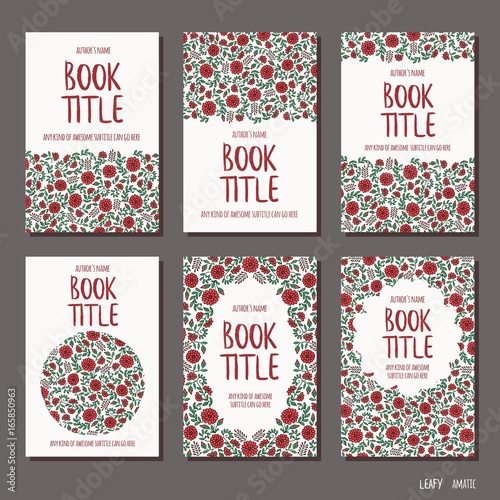Red flowers - set of six hand drawn book cover templates