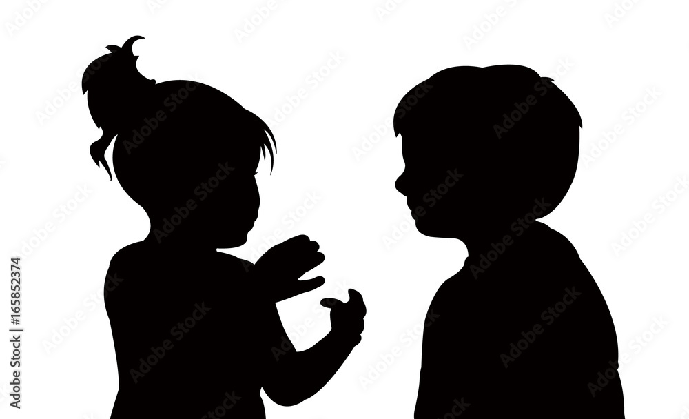 two children making chat, silhouette vector