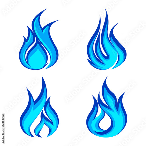 set of blue flame icons