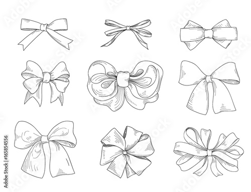 Bow set. Fashion accessory sign. Holiday gift icons
