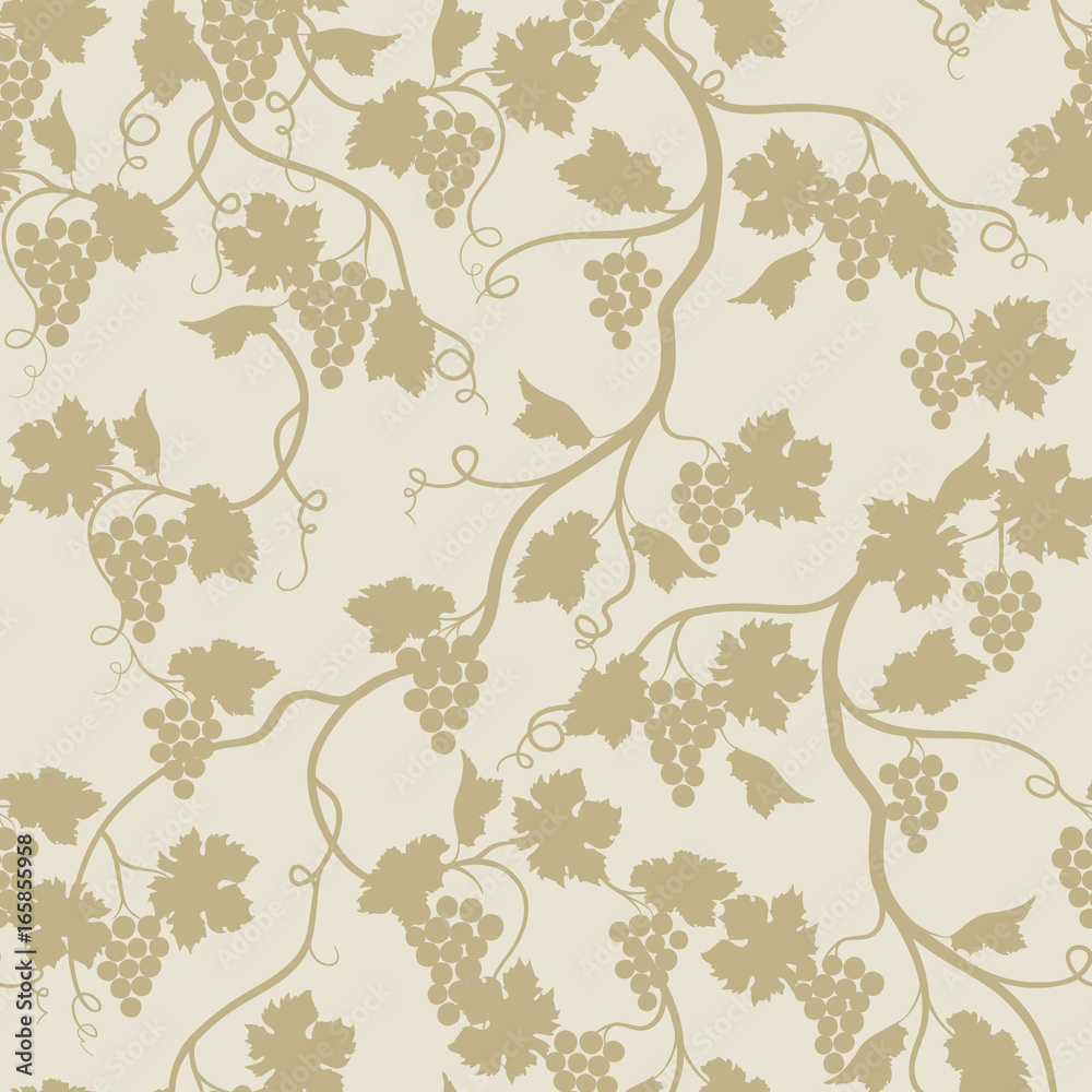 Obraz premium Floral seamless pattern with grape branch. Wineyard retro wallpaper. Wine berry farm tiled background