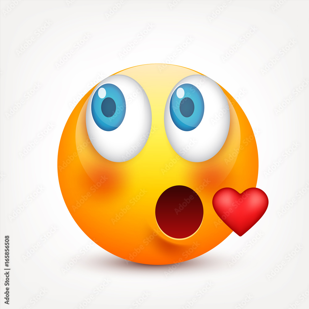 Smiley with blue eyes,emoticon. Yellow face with emotions. Facial expression. 3d realistic emoji. Sad,happy,angry faces.Funny cartoon character.Mood.Vector illustration.