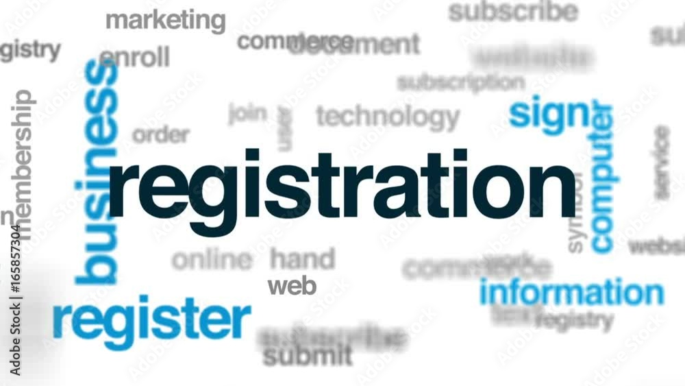Registration animated word cloud, text design animation. Registration animated word cloud, text design animation.