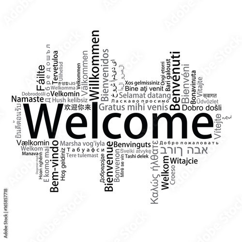 Welcome Tag Cloud in different languages, vector