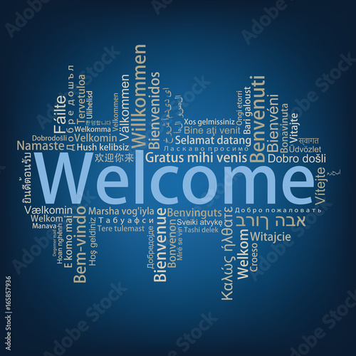 Welcome Tag Cloud in different languages, vector