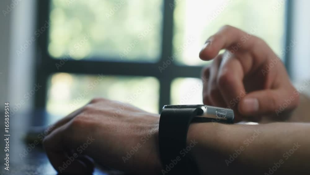 close up hands man wrist hand wear using wearing smart watch moving finger hi-tech checking time reminder application online trendy wearable writing pen tapping notification getting app for graphics close up hands man wrist hand wear using wearing smart watch moving finger hi-tech checking time reminder application online trendy wearable writing pen tapping notification getting app for graphics