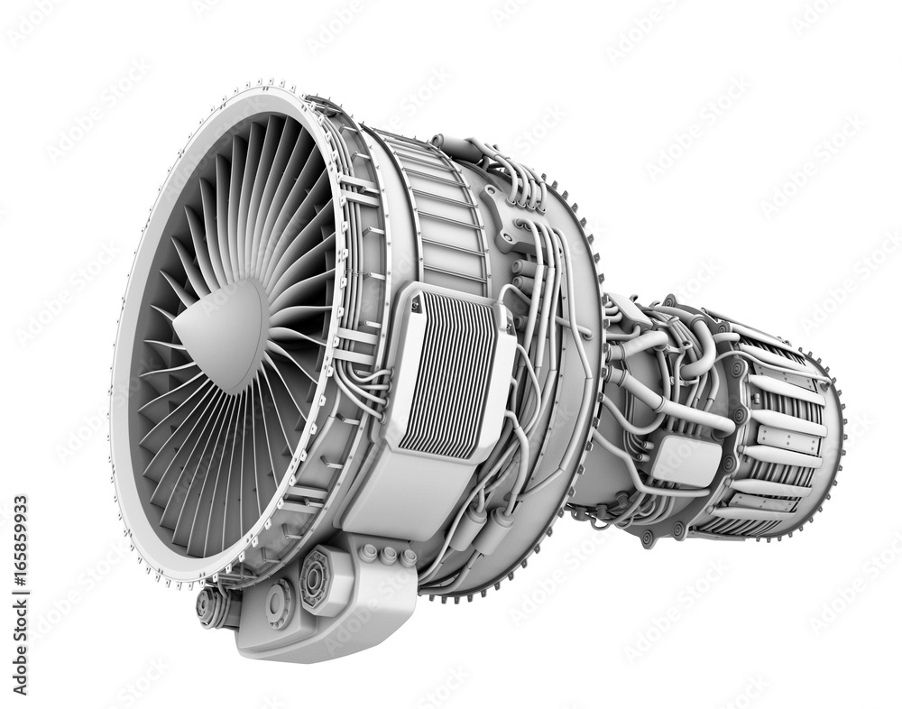 Poster 3D clay render of turbofan jet engine isolated on white ...