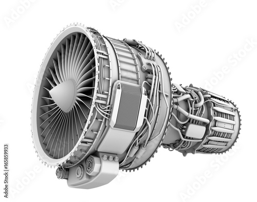 фотографія 3D clay render of turbofan jet engine isolated on white background