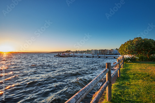 David Brink Park and pier at sunset on a Summer evening, Kirkland, Washington photo