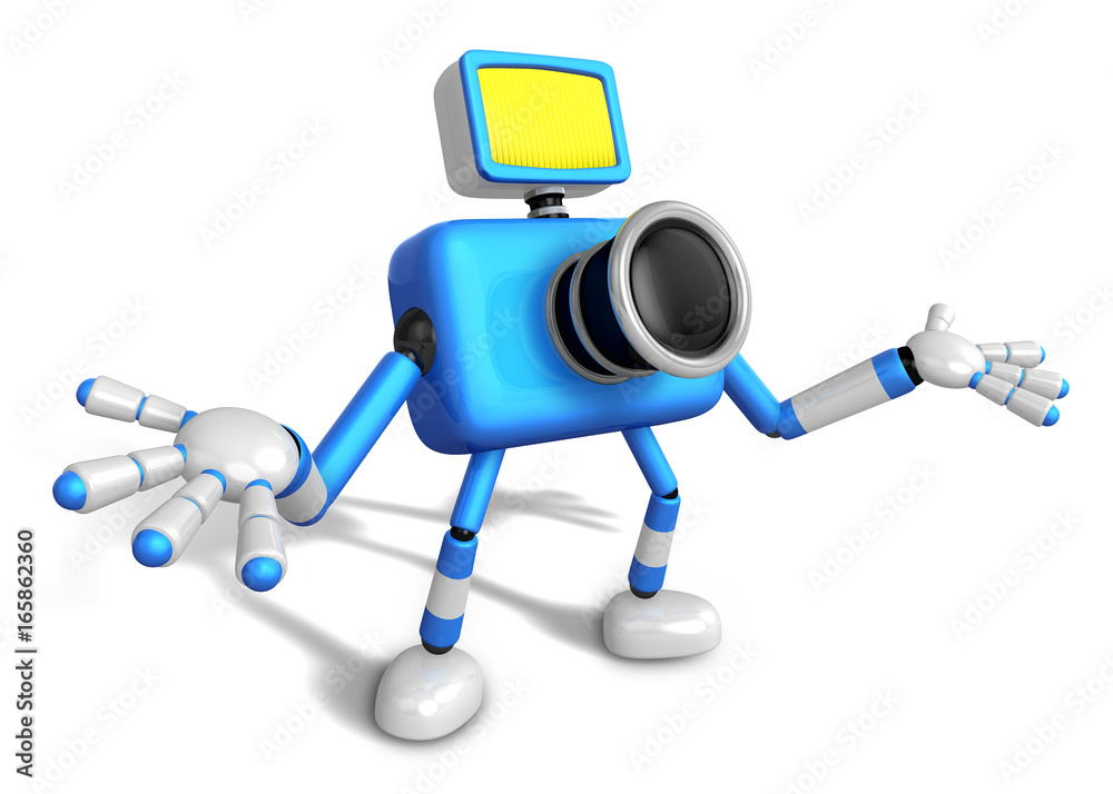Nonsense blue Camera Character stretched out both hands. Create 3D Camera Robot Series. Nonsense blue Camera Character stretched out both hands. Create 3D Camera Robot Series.