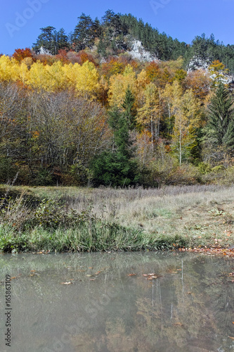 Panoramic Autumn view of Buynovsko gorge, Rhodope Mountains, Bulgaria photo