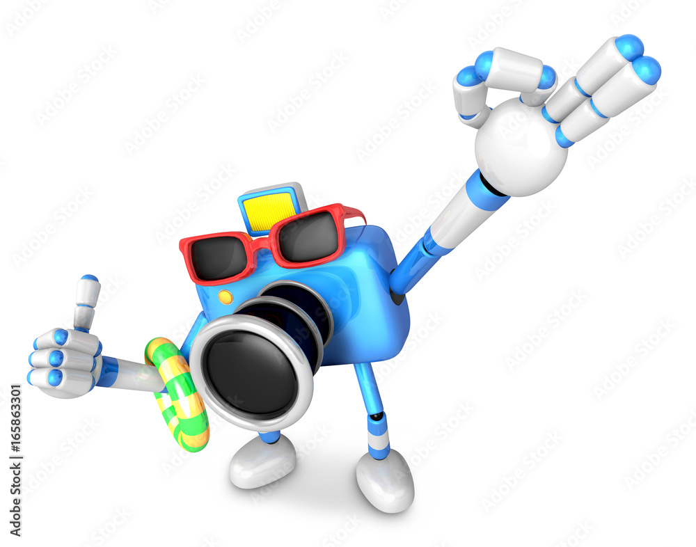 Blue Camera Character on their Vacation journey. Create 3D Camera Robot Series. Blue Camera Character on their Vacation journey. Create 3D Camera Robot Series.