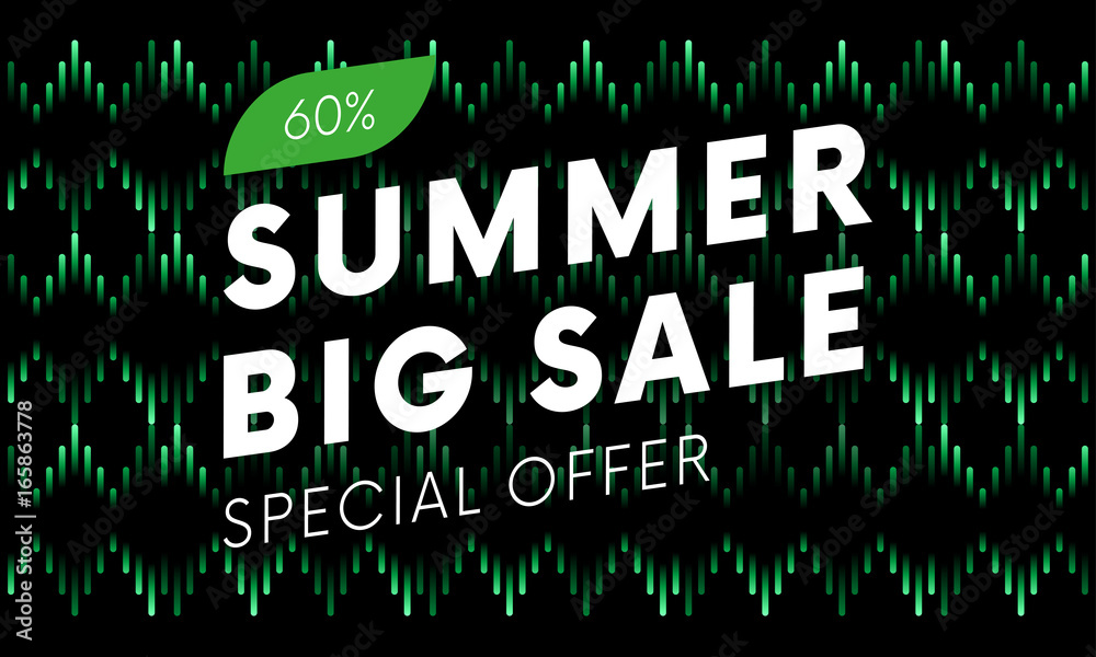 Special offer summer big sale text banner on musical dark background. Vector illustration.