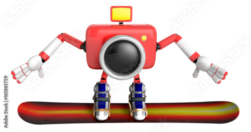 3D red Camera characte the direction of pointing with both hands. Create 3D Camera Robot Series.