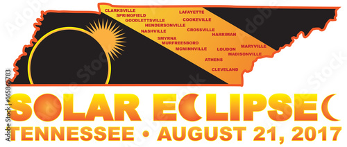 2017 Solar Eclipse Across Tennessee Cities Map vector Illustration photo