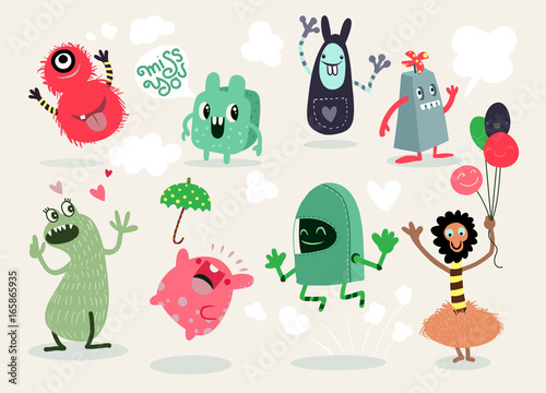 Fotografia Cute Cartoon Monsters,Vector cute monsters set collection isolated