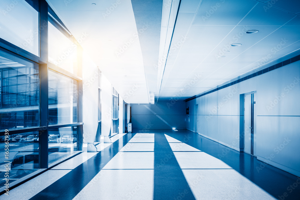 modern building hallway with marbled floor,blue toned,china. modern building hallway with marbled floor,blue toned,china.