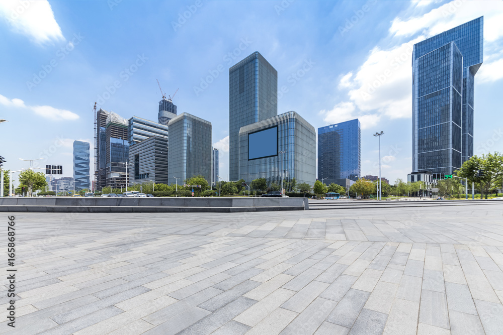 Empty floor with modern business office building 