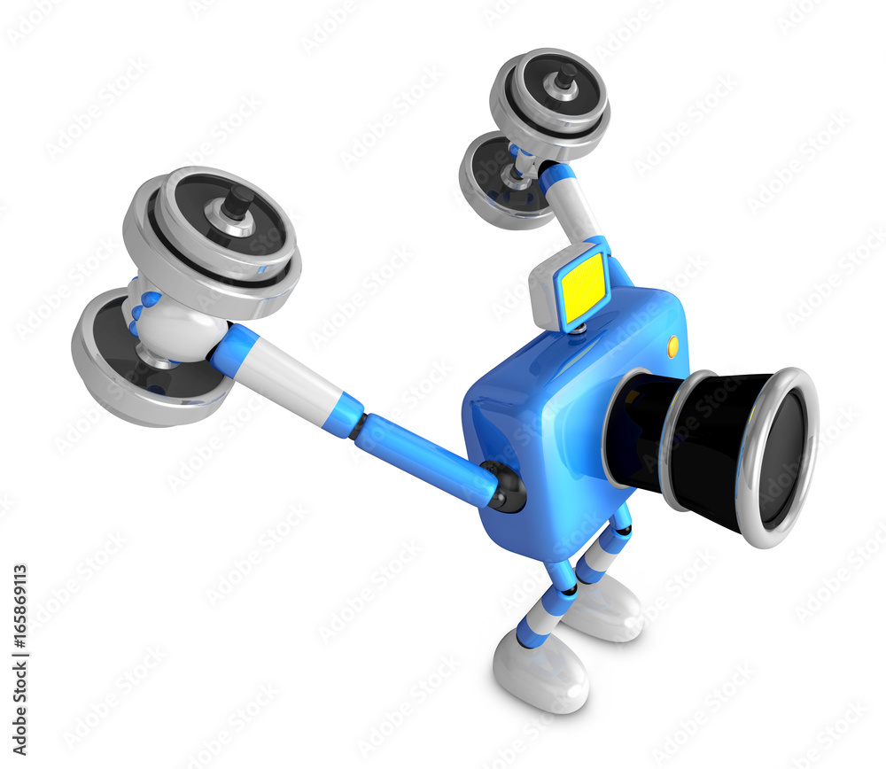 3D Blue Camera character a Dumbbell Kick Back Exercise. Create 3D Camera Robot Series. 3D Blue Camera character a Dumbbell Kick Back Exercise. Create 3D Camera Robot Series.